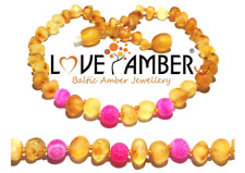 Girl Child Nurture Pink Agate Raw Unpolished Honey Baltic Love Amber Necklace UK