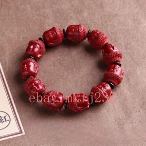 Natural cinnabar purple gold sand Buddha head bead bracelet lucky safe - Picture 1 of 5