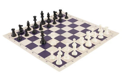 Tournament Chess Pieces & Chess Board Combo SOLID PLASTIC - Purple & Buff Vinyl - Image 1 of 2