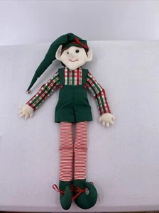 "Muñeca elfa de peluche de tela decoración Navidad rayas a cuadros rojo verde 18""" - Imagen 1 de 8