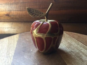Pier One Cloisonné Enamel & Brass Red Apple Fruit Decor Paperweight Vintage - Picture 1 of 3