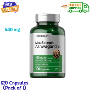 Horbäach Ashwagandha Supplement, Max Strength, Non-GMO, 120 Capsules - Picture 1 of 6