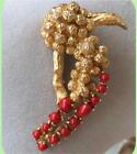 Christian Dior Vintage Gold Plated Red Coral Bird Brooch Used From Japan Bk916