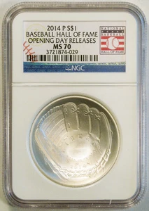 2014-P $1 SILVER BASEBALL HALL OF FAME NGC MS-70 OPENING DAY RELEASE - Picture 1 of 5