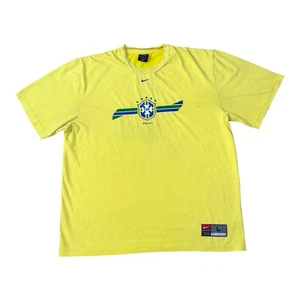Vintage Y2K Nike Team Brasil T-Shirt Size Large Crest Center Swoosh Logo Soccer - Picture 1 of 13
