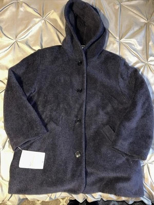 L.L. Bean NWT Women's Navy Blue Wool-Blend Hooded Coat Jacket Button, Size S - Image 1 of 4