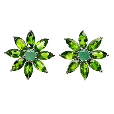 Pendientes de plata de ley 925 marquesa cromo diopsido esmeralda piedras preciosas joyería Foto 1 de 4