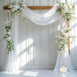 Wedding Arch Draping Fabric, 1 Panel 28" X 19Ft White Drapes Sheer Backdrop Curt - Picture 1 of 12