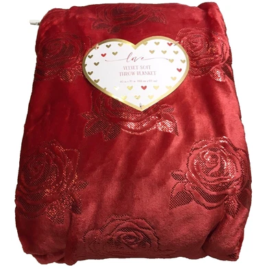 Valentine Day Velvet Soft Red Rose Throw Blanket 60x70 Holiday Home Bedding New - Image 1 of 4