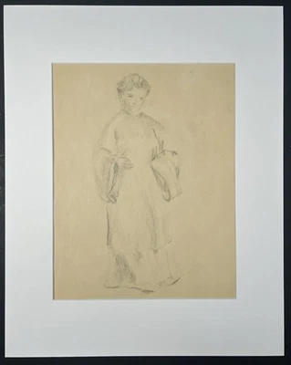 Vintage Pencil On Paper Drawing Portrait Of Women In Robe 1948 Postwar 20x16” - Image 1 of 4