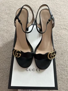 Gucci Marmont Black Leather Ladies sandals Mid Heel Size 41 - Picture 1 of 12