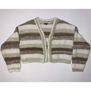 Wild Fable gestreifter Strick Cardigan Wollmischung braun beige creme cropped vorne offen - Bild 1 von 8