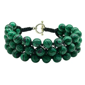 Handmade 8mm Natural Malachite Beads Bracelet Adjustable Macrame Unisex Jewelry - Picture 1 of 10