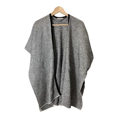 LOFT Suéter Poncho Mantón XS/S Negro Marfil Cuadros Cárdigan Mantón Envolvente Foto 1 de 4
