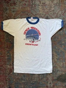 70s VINTAGE SPACE MOUNTAIN DISNEYLAND RINGER T-SHIRT SZ L MICKEY MOUSE DISNEY - Picture 1 of 11
