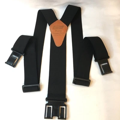 Dickie's Perry Y Suspenders Embossed Leather Back Patch Clips Hooks on Belt NICE - Image 1 of 4