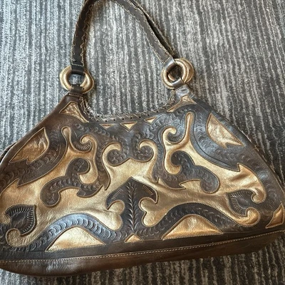 LL Leaders in Leather Shoulder Bag Paraguay Dual Strap Hobo Brown Cut Outs - Image 1 of 4