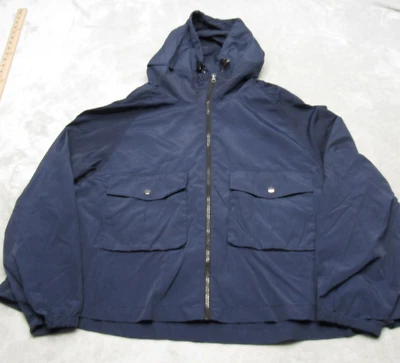 Jaqueta Zara Feminina Média Azul Manga Raglan Bolsos com Capuz Zíper Completo Quebra-Vento - Imagem 1 de 4