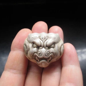 Vintage Handarbeit Netsuke Halskette Hirschhorn Anhänger Löwe Statue Figur SYSN-287 - Bild 1 von 7