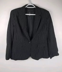 Apostrophe Business Jacket Pinstriped Button Black Womens Size 10 - Picture 1 of 7