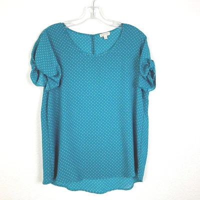 Lily White Women's Blouse Size M Green With Orange Polka Dots Office Business - Image 1 of 4