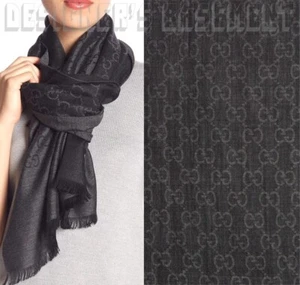 GUCCI Anthracite & gray GGNAT wool & silk 18"x70" shawl Pashmina scarf NWT Auth - Picture 1 of 10
