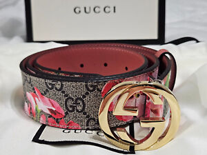 Womens Classic GUCCI Blooms Belt Small Gold GG Size 90cm