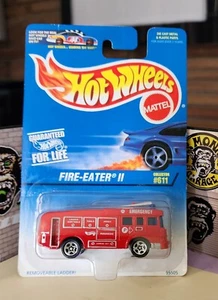 👓Hot Wheels 1997 #611🔥FIRE-EATER II Fire Engine Red⭐Chrome 5-Spoke Wheel CORGI - Picture 1 of 13