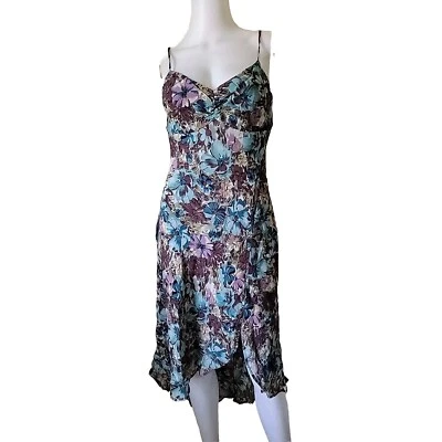 Vestido sin Mangas De Colección Tessuto Pequeño/XS Azul Floral Alto Bajo Forrado Y2k Hadas Cabaña  Foto 1 de 4