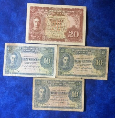 Billetes de 20 y 10 centavos Malasia 1941  Foto 1 de 2