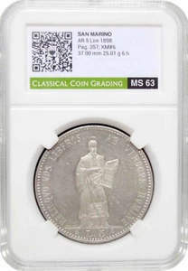 San Marino 5 liras 1898 R, CCG MS63, "República de San Marino (1864 - 1938)" - Imagen 1 de 4