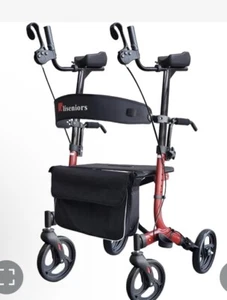 Aliseniors Upright Stand-Up Rollator Walker w/Seat & Padded Armrest - Red - Picture 1 of 2