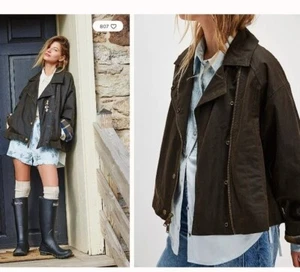 Chaqueta de cera Free People babero swing para mujer M marrón oscuro granero granja tareas rústicas - Imagen 1 de 10
