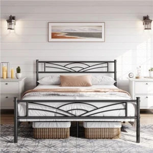 Twin/Full/Queen Metal Bed frames with Headboard Platform Bed for Home Bedroom - Picture 1 of 45