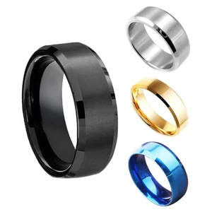 8mm Stainless Steel Ring Man Women Jewelry Band Black Silver Gold Size 6-12 - Picture 1 of 8