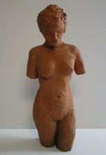 VINTAGE TERRACOTTA CLAY SCULPTURE LARGE FEMALE WOMAN NUDE 24 INCHES MYSTERY ART