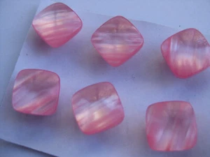 14.5mm Small Square Glossy Pretty Pink Iridescent Designer Sewing Buttons Set 6 - Picture 1 of 6