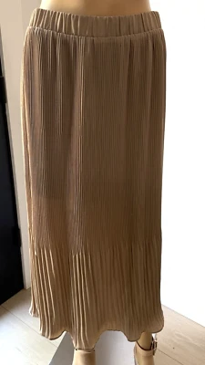 Pleione Pleated Layered Lined Midi Skirt Tan Neutral Flowy Women Size Medium - Image 1 of 4