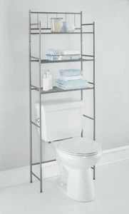 4 pièces ensemble de rangement organisateur espace salle de bain avec rack, panier et plateau - nickel satiné - Photo 1/5
