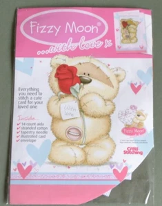 Cross Stitch Kit With Chart - Fizzy Moon Holding Red Rose All Occasion Card Kit - Picture 1 of 1