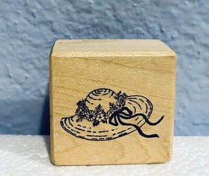 Spring Hat Wood Mounted Rubber Stamp Flowers Ribbon PSX C-045 - Picture 1 of 2
