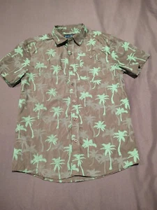 Bold Blue Large Button Down Hawaiian Palm Tree Print Young Adult Size - Picture 1 of 7