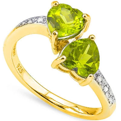 LOVELY 1.65 CTW GENUINE DIAMOND & PERIDOT PLATINUM OVER 925 STERLING SILVER RING - Image 1 of 3