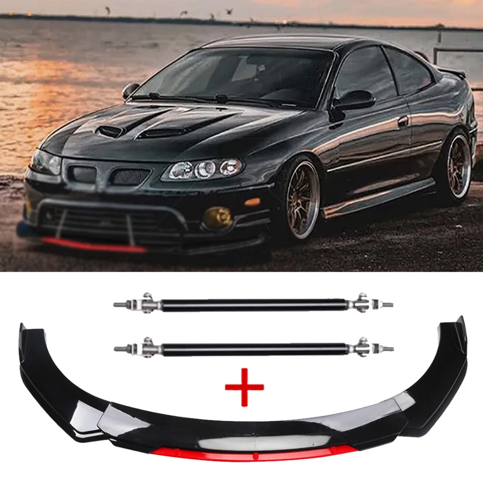 For Pontiac GTO 2004-2006 Car Black&Red Front Bumper Splitter Spoiler +Strut Foto 1 de 4