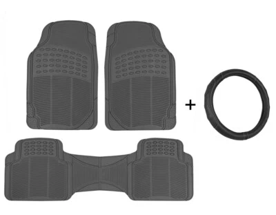 Car Floor Mats + Leather Steering Wheel Cover Set Made to Trim Universal Fit - Image 1 of 4