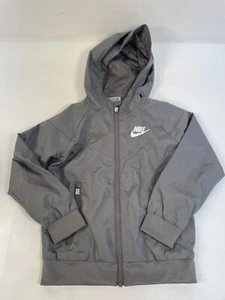 Nike Jacket Boys Gray Ribbed Hum & Cuff Vented Hooded Full Zip Size 3-4 Years - Picture 1 of 4