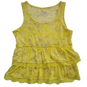 Top Justice Girls Talla 18 Amarillo Plata Estampado Floral Sin Mangas Volantes Cuentas Top - Imagen 1 de 6