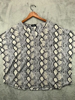 Eighteen Muse Womens Large Snake Print Top Oversized Beige Short Sleeve Shirt - Image 1 of 4