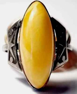 D0284 - Russischer 875er Silber Ring Natur Bernstein Butterscotch Antikschmuck - Bild 1 von 3