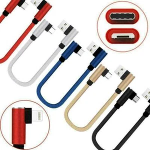 90 Degree USB C Cable 25cm Short Braided USB Type C Right Angle Charger New - Picture 1 of 15
